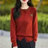 Cárdigan de Lujo de Lana Fina con Pedrería y Cuello Redondo para Mujer, Chaqueta de Punto de Manga Larga, Top Casual Versátil Adelgazante