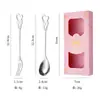 Juego de Regalo de Acero Inoxidable con Forma de Corazón para Cuchara de Café, Tenedor de Fruta, Tenedor y Cuchara para Postre de Pastel Lindos, Cuchara Mezcladora Creativa con Forma de Corazón