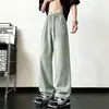 Pantalones de otoño de pierna recta, jeans gris ahumado para hombre, pantalones anchos holgados, marca de moda, lavados, cintura elástica, estilo vintage para adolescentes