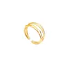 Anel Quadrado Aberto de Camada Dupla Simples Coreano para Mulheres Verão Tendência Estilo Cool Moda Personalidade Anel Atacado Banhado a Ouro