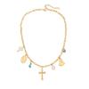 [Ice Moe] Colar Dopamina Flor Turquesa Amor Colar de Aço Inoxidável Arco Cruzado N1485