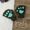 Luvas de Garra de Gato Pelúcia Meio Dedo Luvas de Pata de Urso Fofas Femininas Veludo Grosso Luvas de Pendurar no Pescoço Luvas Quentes de Desenho Animado