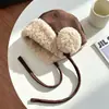 Sombrero de Orejera de Lana de Cordero Simple Estilo Coreano Otoño Invierno para Mujer, Versátil, de Atar, Cálido, Sombrero Pullover, de Moda, para Esquiar, Ciclismo, Gorro para la Cabeza