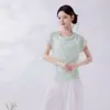 Nuevo conjunto de práctica de danza clásica para mujer, elegante top de manga corta con cuello volado, ropa de danza de gasa para movimiento corporal de danza china