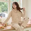 Pijama para Mujer Estilo Otoño e Invierno Espesado Doble Cara Terciopelo Isla Marina Más Polar Cálido Terciopelo Coral Nuevo Estilo para Damas en Invierno Ropa para el Hogar