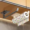 Portarrollos de Papel de Cocina Transfronterizo, Bolsa para Film Plástico, Estante de Almacenamiento Multi-Barra para Paños de Limpieza y Rollos de Papel, Montaje en Pared, Sin Taladro para Gabinete