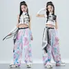 Conjunto de Baile de Jazz para Niñas, Pantalones Anchos Acortados para Niñas, Traje de Presentación de Modelo, Conjunto Infantil Estilo Hip-Hop Street Dance