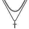 Collar de acero de titanio con cruz de oro transfronteriza europea y americana, collar apilado de doble capa con personalidad de hip hop para hombres, joyería al por mayor