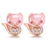 Promoção imperdível colar de raposa com cristal rosa anel com pingente de pedra hibisco cristal rosa brincos de tarraxa de raposa com diamante rosa conjunto