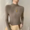 Suéter de Cachemir para Otoño e Invierno, sin costuras, cuello alto, simple, corte ajustado, para mujer, versátil, de punto, capa base de cachemir