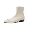 Botas curtas slim com laço suave estilo francês 2026 inverno, salto baixo grosso, bico quadrado elegante, versáteis e afinadoras para mulheres, tamanho 42 tamanho grande