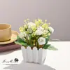 10 pequenos cercados de rosa bonsai flores artificiais criativas ornamentos de decoração para casa estúdio planta verde artificial planta em vaso de simulação