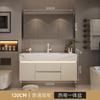 Baño Combinación de Gabinete de Baño Estilo Crema Pizarra Cerámica Lavabo Integrado de Termocurvado Inodoro Lavado