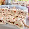 Conjunto de Quatro Peças de Flanela Leiteira Desenho Animado Inverno Espessado Capa de Edredom Lençol Cama Crianças Estudante Dormitório Conjunto de Três Peças Roupa de Cama