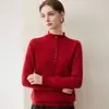 2026 Otoño/Invierno Nuevo Estilo Cuello Medio Alto Medio Abierto Tejido de Punto Manga Larga Color Sólido Holgado Suéter Superior Base para Mujer