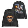 Camiseta de Manga Corta Estilo Retro Americano Transfronterizo con Estampado de Bad Bunny Suelta Resistente Cuello Redondo Sudadera con Capucha para Hombre