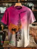 Moda Transfronteiriça Estampa de Padrão Artístico de Jazz Masculina Gola Redonda Manga Curta Estampa Digital 3D Feito Sob Medida, A Partir de Uma Peça