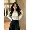Suéter de punto coreano con cuello en V y manga larga para otoño e invierno para mujer, nueva moda de otoño 2026, camiseta básica elegante y rejuvenecedora