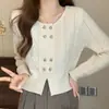 Suéter de tricô com trama de cabos, cor sólida, padrão de coração, abotoamento duplo, design outono e inverno, cardigã de tricô casual estiloso com manga longa
