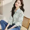 Comercio Exterior Ropa de Mujer Toma Real Elegante Casual Otoño Nuevo Camisa de Chifón Rayada para Mujer Top Cárdigan Camisa Camisa Base