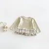 Conjunto de Dos Piezas para Niñas con Top de Encaje a Cuadros Estilo Coreano Falso, Pantalones Anchos Casuales de Otoño con Volantes