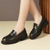 Nuevos Mocasines de Cuero con Hebilla de Tacón Bajo de Moda para Primavera, Verano, Otoño e Invierno, Zapatos de Cuero Estilo Británico, Zapatos de Piel de Vacuno Versátiles y Modernos con Suelas Gruesas para Mujer