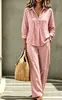 Conjunto Feminino de Duas Peças 2026 Casual Europeu e Americano Transfronteiriço, Gola Lapela, Meio Botão, Manga Longa, Cor Sólida, Estilo Preguiçoso, Calça Wide Leg