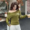 Moda design de nicho personalizado outono 2026 estampa de letras manga longa plissado irregular letra solta camiseta