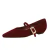 3686-K209 Zapatos de Metal con Hebilla Estilo Coreano para Mujer con Punta Fina, Boca Baja, Tacón de Cuña de Moda, Correa Única con Hebilla, Zapatos Bajos de Una Sola Correa para Mujer