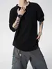 Camiseta Masculina de Peso Pesado com Textura de Listras Verticais, Gola V, Manga Longa, Tamanho Plus Size, Tendência, Para Pessoas Gordas, Solta, Estilo Hong Kong, Roupa de Primavera, Camisa Versátil para Usar por Baixo