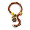 Pulseira Tecida à Mão Estilo Étnico Xizang Zakiram Verde Mãe Thangka Huang Caishen Cordão de Mão Pulseira Feminina Vintage