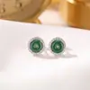 Pendientes Yilu de Plata de Ley S925 con Jadeíta Verde Natural Geométricos Redondos Hebilla de Paz Joyería de Plata Versátil de Lujo Ligero