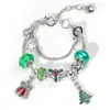 Pulsera Navideña Europea y Americana Transfronteriza Pulsera de Aleación de Cristal para Jefe Navideño Pulsera con Colgante de Copo de Nieve de Cuentas Joyería para Mujer