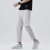 Calças Casuais Masculinas Estilo Coreano Jovem Calças Cropped Tendência Verão Fino Seda de Gelo Elástico Cintura Média
