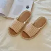 Pantuflas de lino a rayas estilo japonés para parejas, aptas para todas las estaciones, pantuflas silenciosas de lino para uso doméstico, pantuflas de algodón y lino antideslizantes para mujer para habitaciones con aire acondicionado