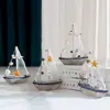 Decoração de Barco de Concha Estilo Mediterrâneo Modelo de Veleiro de Madeira Artesanato Barco Pequena Decoração Criativa Presente de Aniversário
