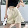 Shorts de Mezclilla Negros para Mujer Verano 2025 Nuevos de Cintura Alta Pierna Ancha Sueltos Línea A Aspecto Adelgazante Hot Pants Enrollados para Personas Bajas