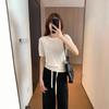 Elegante Casual Lyocell Lana Seda de Morera Textura Asimétrica Cuello Redondo Manga Media Tejido de Punto Manga Corta L0530S