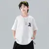 Camiseta de Verão Manga Curta para Meninos 2026 Novo Estilo Camiseta de Verão Manga Meia Manga para Crianças Maiores Top com Sensação de Gelo para Meninos Camiseta Tendência Atacado