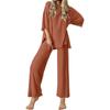 Amazon Europa y Estados Unidos ropa de mujer transfronteriza 2025 nuevo color liso cuello redondo manga corta casual holgado conjunto de pijama para casa mujer