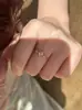 Niebla en Polvo Luz Coherente~Anillo Redondo de Zirconia Estilo Francés Elegante Lujo Ligero Diseño de Nicho Anillo Ajustable para Dedo Joyería para Mano