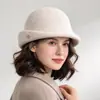 Sombrero de Pescador de Fieltro de Lana Estilo Hepburn Francés para Mujer Sombrero de Cubeta Frío con Temperamento Estilo Sombrero Formal Hace que la Cara Parezca Más Pequeña Boina