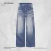 Pantalones de pana blanca desgastada, pantalones largos holgados de pierna ancha, pantalones rectos básicos versátiles casuales de estilo callejero americano para hombre