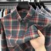 Camisa Tommy Auténtica para Hombre de Manga Larga con Solapa Top de Cuadros Cepillados Primavera Otoño Invierno Algodón Puro Ropa de Hombre