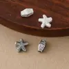 Plata S925 Vintage Tridimensional Tira Larga Texturizada Estrella de Mar Separadores Estrella de Cinco Puntas Cuentas Sueltas Hecho a Mano DIY Hilo para Cuentas
