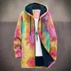 2025 Cardigan Casual Masculino com Capuz e Zíper Padrão Tie-Dye Cross-Border Temu Jaqueta de Algodão Forro Cinza DIY