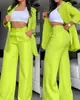 Traje de Mujer Elegante Europeo y Americano de Comercio Exterior 2024 Color Sólido Mangas Divididas Solapa Bolsillo Pantalón Recto