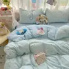 Conjunto de Roupa de Cama Patchwork Estampado em Algodão Lavado à Água Classe A Conjunto de Quatro Peças Lençol com Elástico para Dormitório de Estudante Conjunto de Três Peças Conjunto de Roupa de Cama