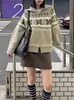 Cárdigan de punto para mujer con mezcla de lana de oveja, estilo Fair Isle, color de contraste, solapa, cremallera, suéter de invierno, nuevo estilo 26, S4My064