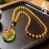 Collar con Colgante de Hoja de Cristal de Colores con Colgante de Buda Guan Gong, Cadena Versátil para Suéter con Piedras de Colores Pixiu